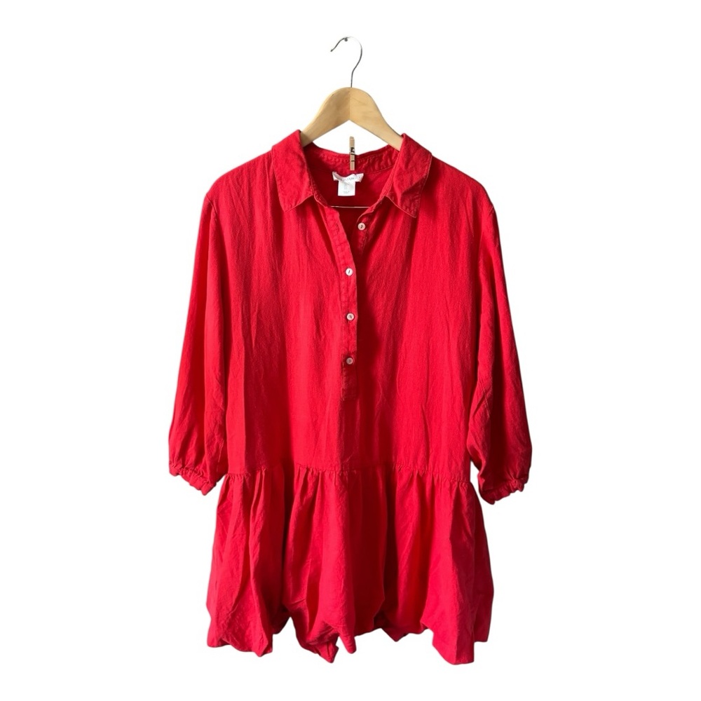 Cynthia Rowley Red Linen Dress Size Large – 3/4 Sleeve Peplum Hem